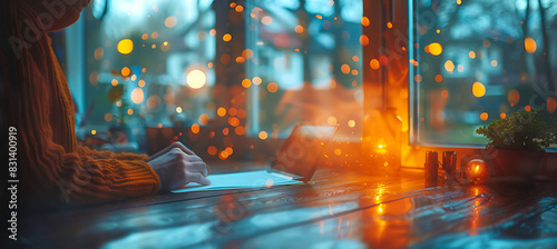 closeup of a desk with motion blur showing blurred objects and moving hands using Macro Photography and RealTime Eye AF to highlight the sense of activity and movement