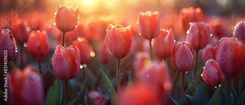 As the morning sun gently caressed the dew-kissed petals of the vibrant tulips