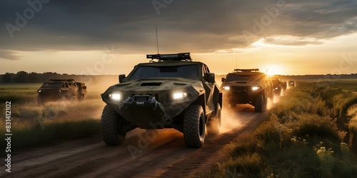 Future military technology: Armored vehicles on dirt roads - Infantry carriers. Concept Military Technology, Armored Vehicles, Future Innovations, Infantry Carriers, Dirt Roads