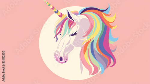 Flat Illustration of a unicorn head with a rainbow mane