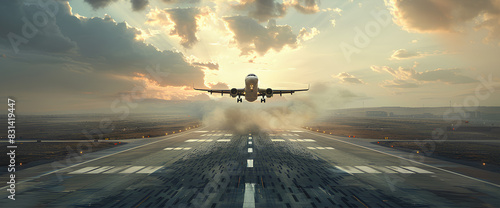 an airplane takes off from the end of the runway
