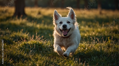 Spirited dog romps joyfully across a vibrant meadow in stunning 4K resolution, spreading smiles with every leap