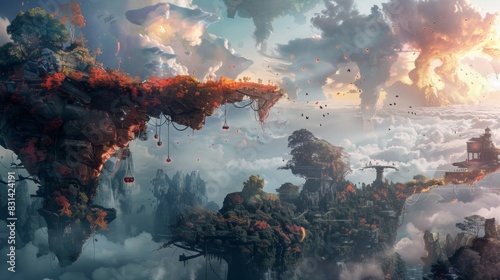 Floating islands, abandoned villages hanging in the air, gardens suspended in the air.