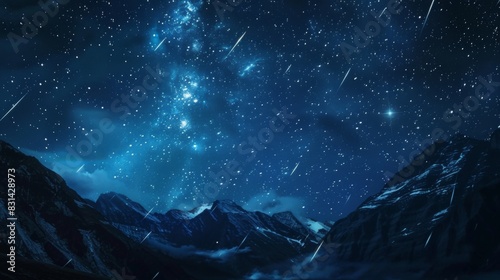Night sky adorned with shooting stars during a meteor shower, captivating viewers with the beauty of celestial phenomena