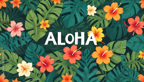 Background with flowers with aloha letter