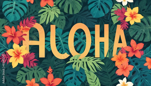 Background with flowers with aloha letter