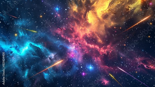 Vibrant image of shooting stars streaking across the sky in a burst of color, creating a stunning display of celestial fireworks