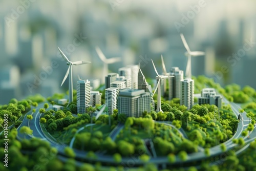 Sustainable Urban Development Concept with Wind Turbines and Green Architecture - Technological Innovation for Renewable Energy