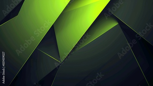 The illustrated abstract background resembles three-dimensional paper folds in metallic green and gray.