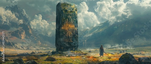 Amidst the ruins of a once-great civilization, a lone explorer uncovers a relic of untold power, its surface etched with ancient runes and symbols.