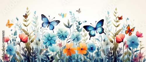 butterfly flower garden park watercolor Splitcomplementary color scheme