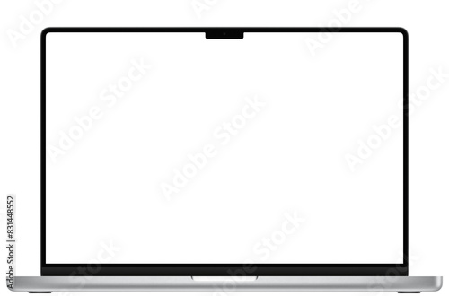 Realistic mockup of the latest Macbook Pro 16 inch blank screen personal by Apple Computers, screen, silver & black laptop color on isolated background. Apple Macbook 13". PNG transparent image