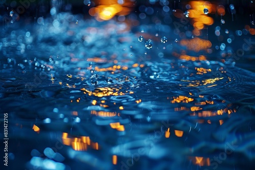 Abstract image of water droplets with orange reflections creating a vibrant and dynamic visual effect