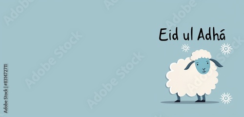 Minimalist "Eid ul Adha" sheep illustration on a light blue background with plenty of copy space for text