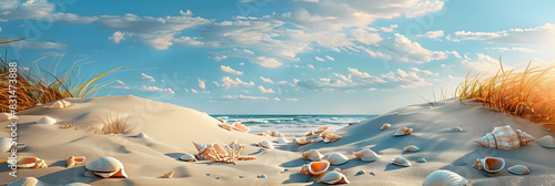 In the summer the beach sand dune and shell fragments create a picturesque landscape with ample copy space for images