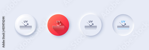 Uv protection cream line icon. Neumorphic, Red gradient, 3d pin buttons. Skin care sign. Cosmetic lotion symbol. Line icons. Neumorphic buttons with outline signs. Vector