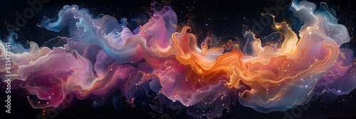 abstract painting exploring visual language with fluid dynamic forms and vibrant colors captured using Long Exposure Photography and InBody Image Stabilization for a fluid motionfilled effect