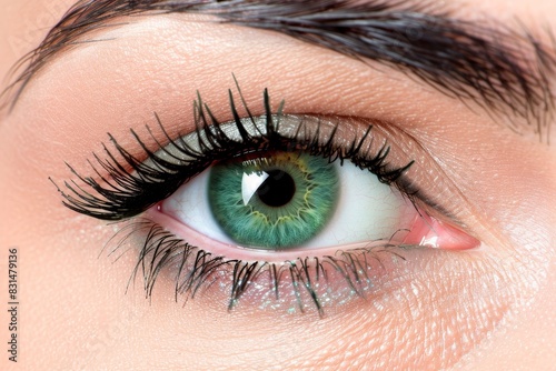 Close up of human eye with captivating vibrant green iris for detailed observation