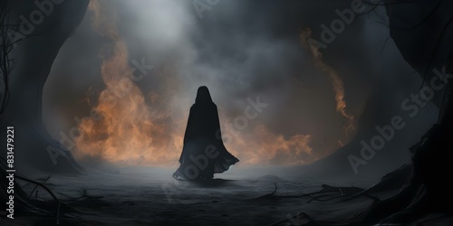 Enigmatic Figure Shrouded in Smoke Enters Scene, Setting a Surreal Atmosphere. Concept Surreal Portraits, Smoky Ambiance, Mysterious Figure, Enigmatic Scenes