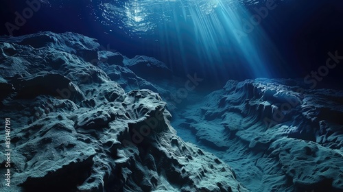 AI interpreting deep-sea sonar images, mysterious ocean floor revealed.