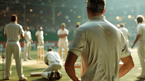 Cricket coach giving bowling tips, nets practice, attentive players.