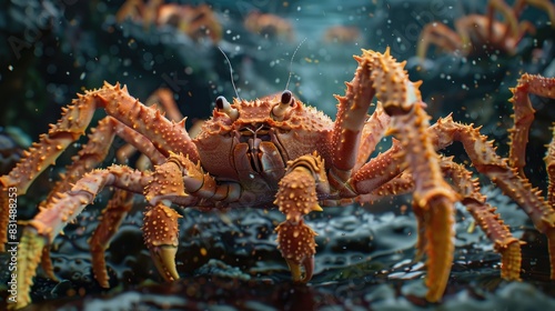 King crabs marching on seabed, spiky procession, deep-sea giants.