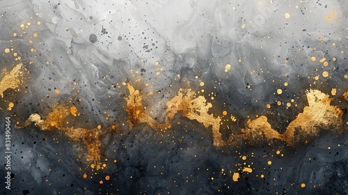 Abstract golden splash on dark gray textured background. Luxury art concept