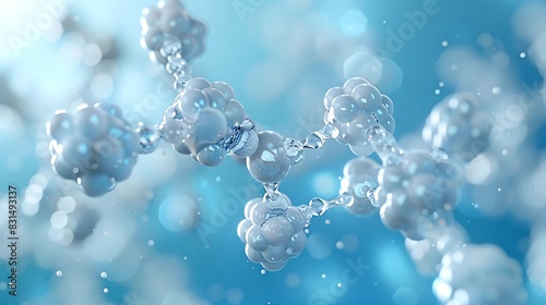 A beautiful pentagon molecule filled with dots, placed against a soothing bright blue solid background.