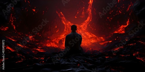 Symbolism of a Man in Lava: Representing Business Burnout, Stress, Mental Health Struggles, and Change. Concept Business Burnout, Stress, Mental Health Struggles, Change, Lava Symbolism
