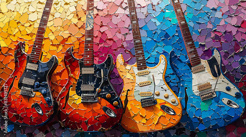 Colorful Acoustic Guitars Against Vibrant Background