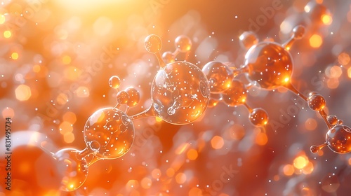 A beautiful pentagon molecule filled with dots, placed against a soothing bright orange solid background.