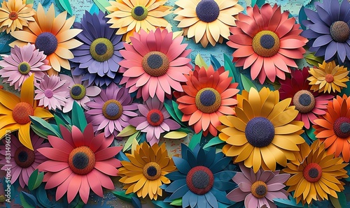 Colorful array of gerbera daisies, cut out, Floral background