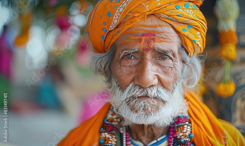 of elderly Indian man in traditional clothes