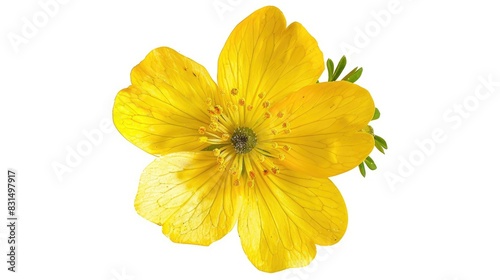 Isolated white background of wild Sulphur cinquefoil s yellow flower Potentilla recta