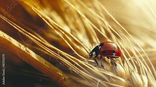  A ladybug perched atop a wheat stalk amidst a bountiful harvest