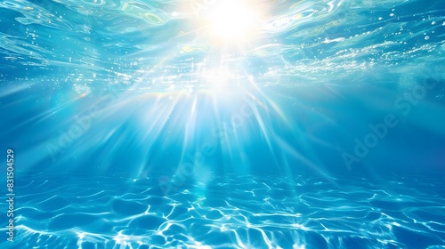 青いプールの水の背景と太陽光