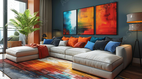 Contemporary Living Room with Abstract Art