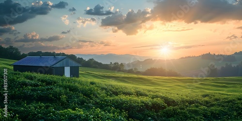 Transforming organic waste into renewable energy: A picturesque sunset at a rural biogas plant. Concept Renewable Energy, Biogas Plant, Organic Waste Recycling, Sunset Views, Rural Landscapes