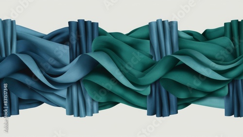 Illustration of the background of blue and green voile fabrics made in the form of an undulating pattern.