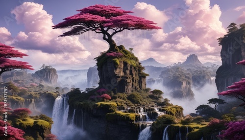 A beautiful landscape with a large tree in the middle of it