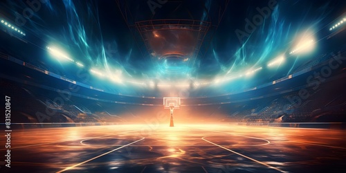 Dynamic Graphic Art of a Basketball Court During a League Match with Vibrant Colors. Concept Sports Graphic Design, Basketball Court, Vibrant Colors, League Match, Dynamic Art