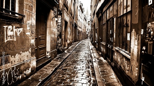  Narrow alleyway, cobblestone street