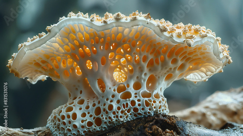 Microscopic Mushroom Stem with Mycelium Network