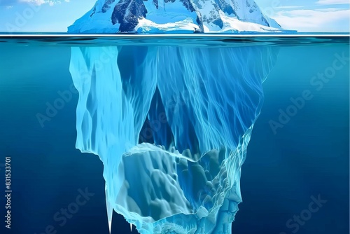 Iceberg in water with small part visible above the surface.