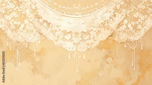 Illustration featuring a vintage backdrop adorned with delicate lace ornaments created in 2d format