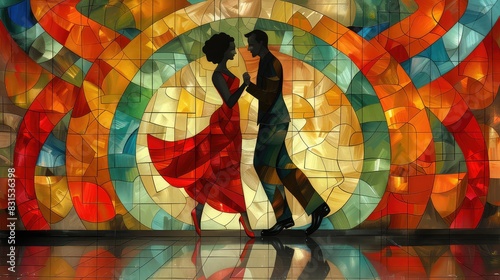 Cubist Interpretation of a Tango Dance - Bold Geometric Shapes and Vibrant Colors Bring the Rhythm to Life