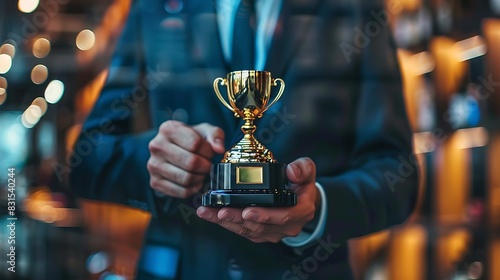Concept of recognition and achievement, Businessman receiving an award