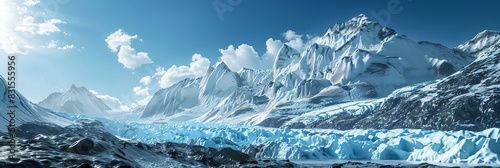 The photo shows the beauty of a wide mountain range covered in snow and ice.