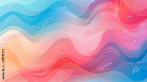  modern, minimalist education background featuring gradient waves in soft, contemporary colour schemes such as pastel blues and pinks. Integrate subtle, abstract icons of school supplies 