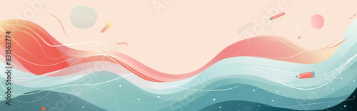  modern, minimalist education background featuring gradient waves in soft, contemporary colour schemes such as pastel blues and pinks. Integrate subtle, abstract icons of school supplies 